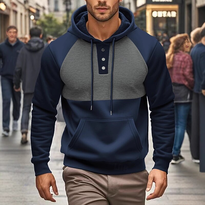 Men's Hoodie Pullover Hoodie Sweatshirt Fleece Hoodie Red Navy Blue Khaki Gray Hooded Color Block Pocket Work Sports & Outdoor Casual Basic Casual Workout Fall Winter Clothing Apparel Hoodies2