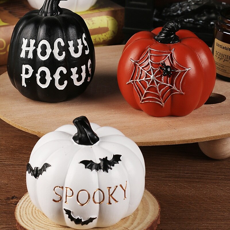 Halloween Pumpkin Resin Tabletop Decoration, Modern Vintage Style Ornament for Home and Halloween Party Decor4