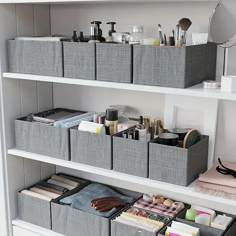 6PCS Drawer Storage Boxes, Black and Gray Non-Woven Fabric Organizers for Nursery, Bedroom, Closet, Easy Assembly, Washable, Dual Use for Home and Office2