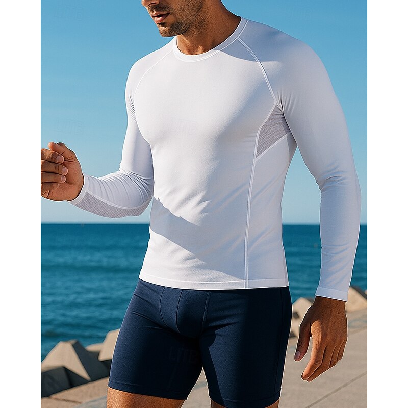 Men's Running Top Running Shirt Long Sleeve Tee Tshirt Solid Colored Quick Dry Lightweight Elastic Breathable Tennis Golf Running Sportswear Activewear Black White Gray