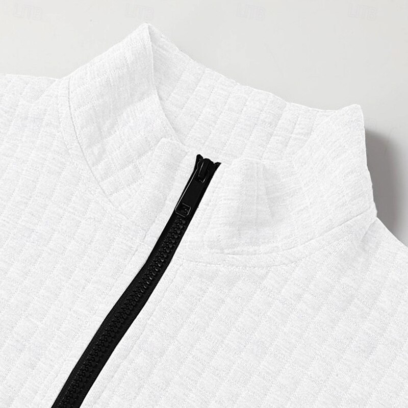 Men's Waffle Polo Shirts Zip Polo Casual Holiday Quarter Zip Short Sleeve Fashion Basic Plain Quarter Zip Summer Spring All Seasons Black White Navy Blue Orange Waffle Polo Shirts2