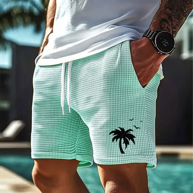 Men's Coconut Tree Tropical Plants Waffle Shorts Sweat Shorts Casual Shorts Mid Waist Fashion Casual Vacation Jogging Workout Elastic Drawstring Waist Shorts with Pockets Designer Clothing Apparel2