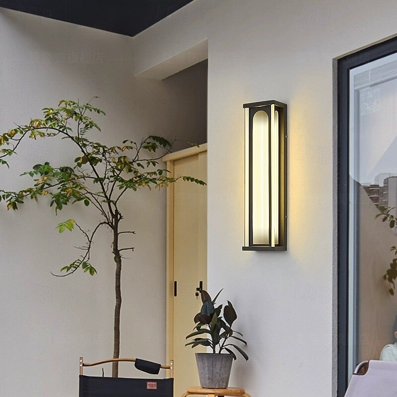 Outdoor LED Wall Light Waterproof IP65 Wall Mount Lighting Fixture Rectangular Black Elegant Acrylic Anti Rust Warm White 110-240V