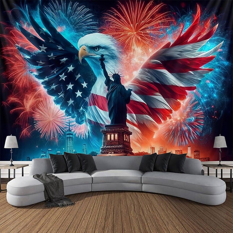 4th of July Hanging Tapestry Patriotic Independence Day Eagle Wall Art Large Mural Decor Photograph Backdrop Home Bedroom Living Room Decoration2