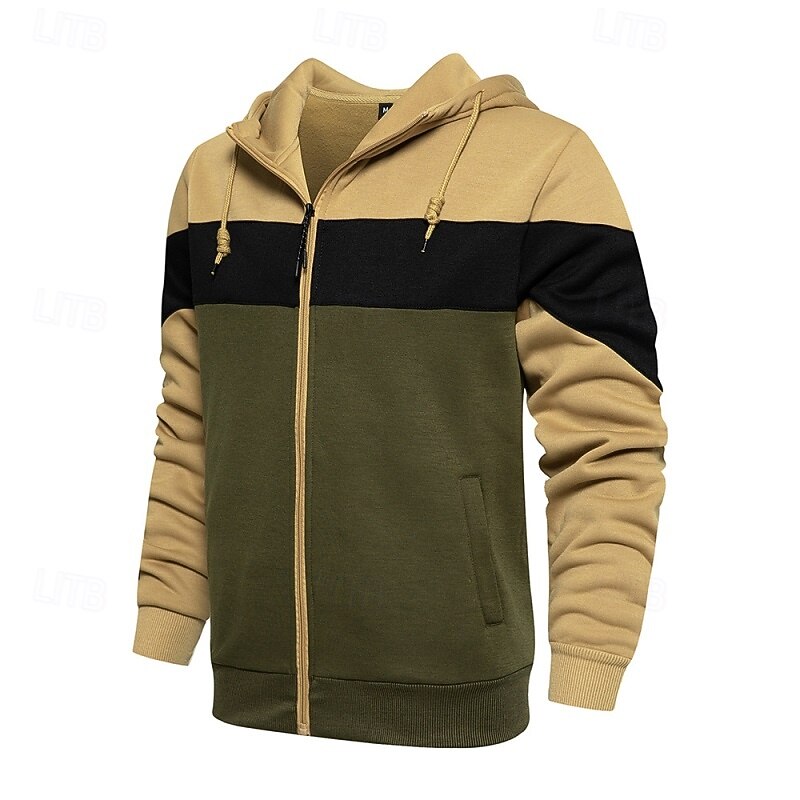 Men's Hoodie White Red Blue Khaki Hooded Color Block Zip Up Color Block Front Pocket Sports & Outdoor Casual Daily Streetwear Cool Sportswear Fall & Winter Clothing Apparel Hoodies Sweatshirts  Short