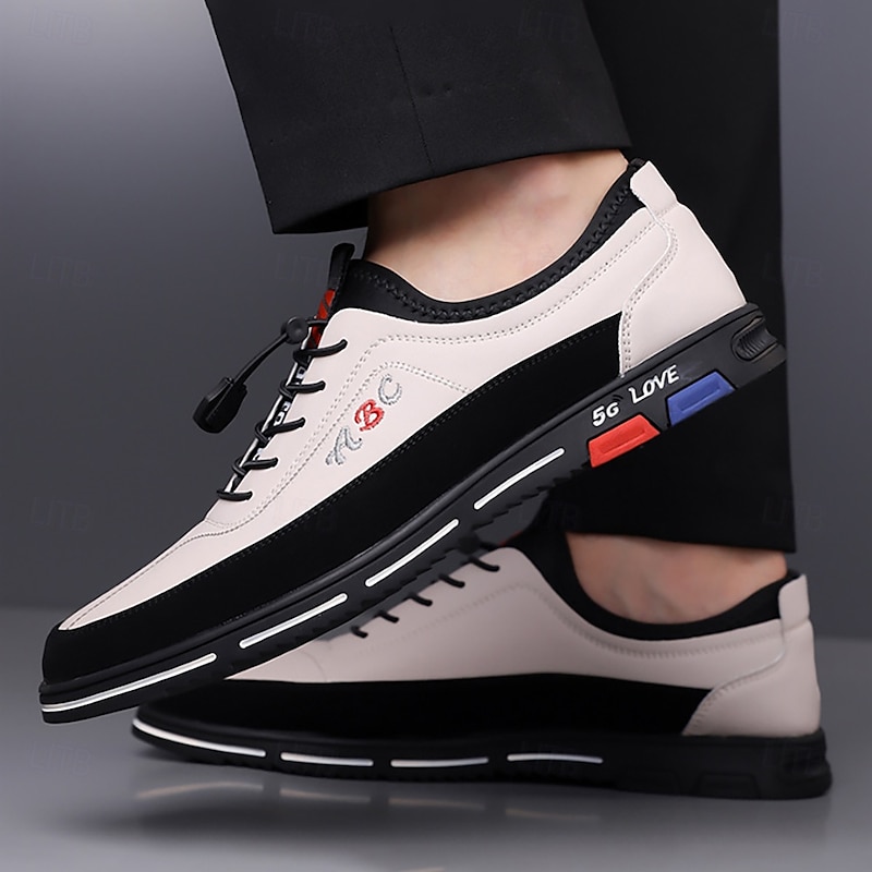 Men's Premium White and Black Faux Leather Lace-Up Sneakers with Vibrant Color Accents for Sports and Leisure3