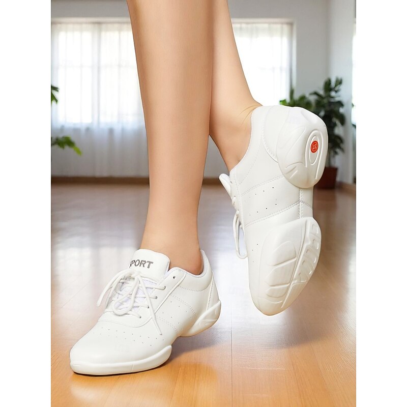 Women's White Dance Sneakers - Lightweight Lace-Up Fitness Jazz Shoes for Indoor Practice and Performance Training
