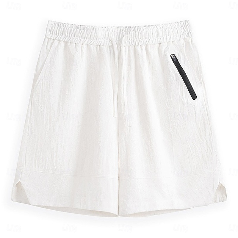 Men's Shorts Linen Shorts Summer Shorts Beach Shorts Drawstring Pocket Elastic Waist Plain Comfort Breathable Knee Length Casual Daily Holiday Vacation Fashion White Blue Stretchy2