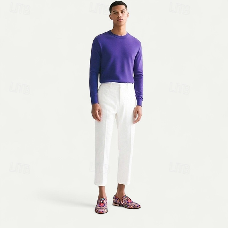 Men's Jacquard Fabric Loafers with Moroccan Floral Pattern, Faux Leather Sole, Artistic Slip-On Dress Shoes for Groomsmen, Performers and Cultural Events2