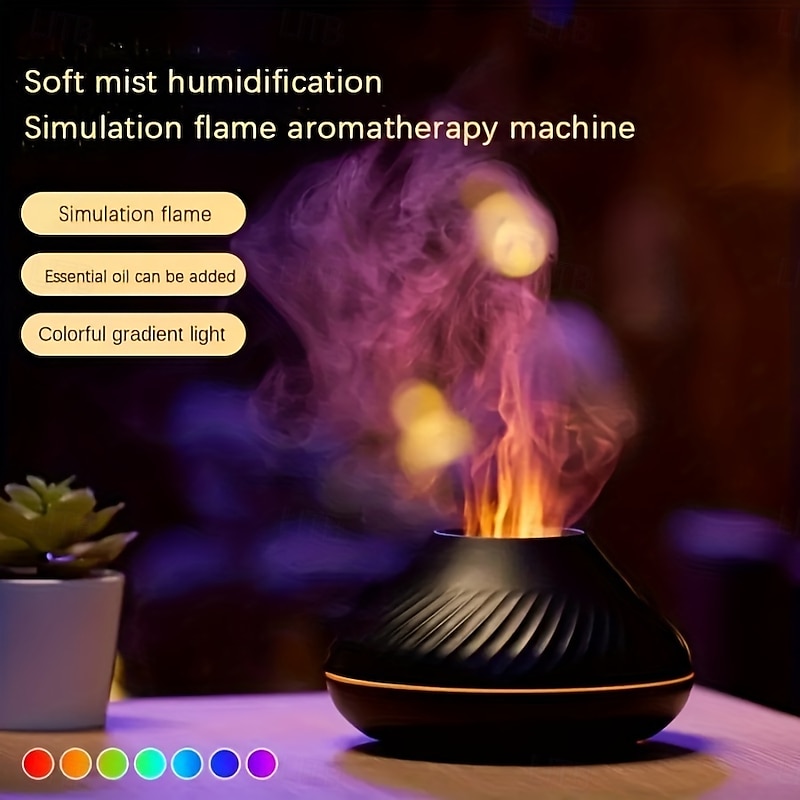 New Flame Light Aromatherapy Humidifier Ultrasonic Spray Fragrance Replenishment Expansion Fragrance Machine Essential Oil Humidifier Aromatherapy Machine Candle 7-color Atmosphere Light - Main Image