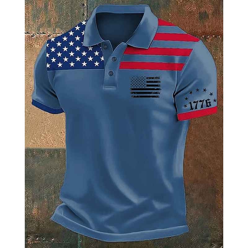 American Independence Day Men's American US Flag Polo Shirts Button Up Polos Golf Shirt Short Sleeve Polo Shirts Lapel Fashion Casual Daily Festival Print Summer White Pink Red4