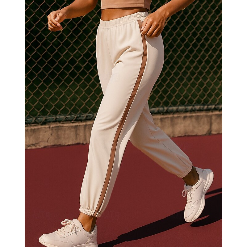 Women's Running Pants Outdoor Pants Elastic Waistband Pants / Trousers Sports & Outdoor Casual Sun Protection Lightweight Breathable Running Regular Fit Sportswear Activewear Color Block Brown Beige
