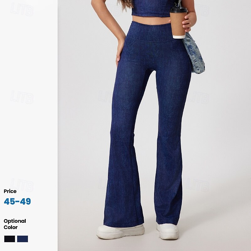 Women's pilates leggings fitness pants sport pants Flared Pilates Running Fitness Pants Solid Color Blue Grey Fall Winter Sports Activewear Micro-elastic