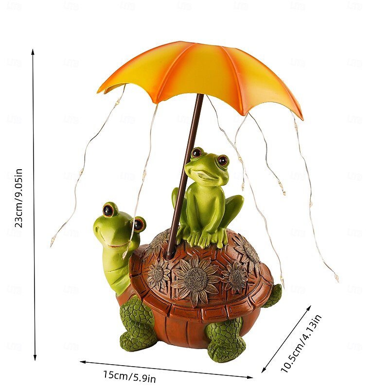 1 Pc Outdoor Waterproof Solar Turtle Carrying Umbrella Frog Decorative Lamp Courtyard Garden Park Lawn Path Resin Statue Lamp Landscape Observation Lights3