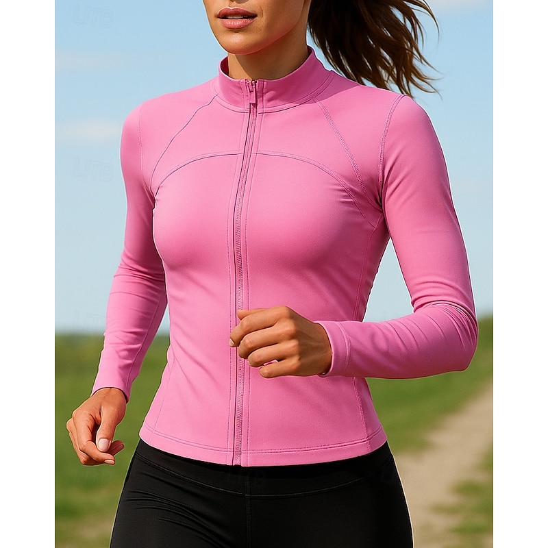 Women's Running Jacket Outdoor Jacket Full Zip Long Sleeve Outerwear Solid Colored Quick Dry Lightweight Breathable Tennis Golf Running Sportswear Activewear Pink Green Rose Red