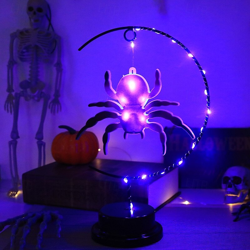 1 Pc Halloween Decorative Light Iron Spider Witch Bat Copper Wire Light Indoor Restaurant Halloween Party Atmosphere Decorative Light AAA Battery Box2