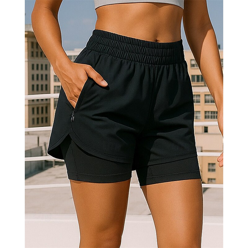Women's Running Shorts Running Shorts With Tights Elastic Waistband Shorts Sports & Outdoor Casual Quick Dry Lightweight Breathable Tennis Jogging Running Regular Fit Sportswear Activewear Solid