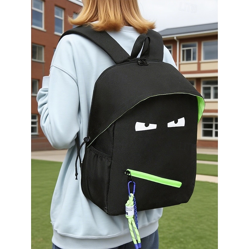 Water-Repellent Black Backpack with Cartoon Eyes for Teens – Stylish Large Capacity School Bag with Multiple Compartments for Middle and High School Students2
