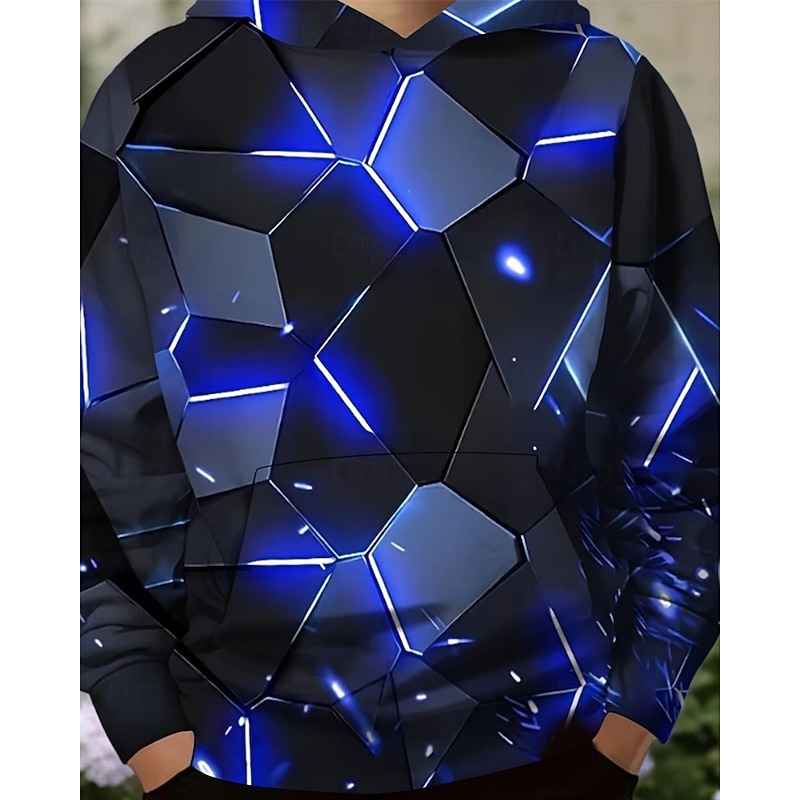 Boys' 3D Geometric Hoodie Long Sleeve Spring Fall Fashion Streetwear Kids 4-12 Years Hooded Outdoor Casual Daily Regular Fit3