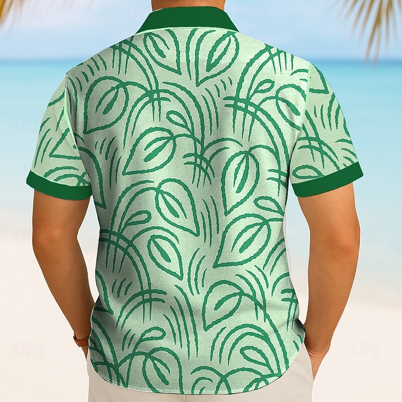 Men's Tropical Leaf Summer Hawaiian Shirt Button Up Shirt Aloha Shirt Short Sleeve Hawaiian Vacation Beach Wear Summer Spring Turndown 3D Print Collared Shirts Light Green Blue Green Dark Blue2