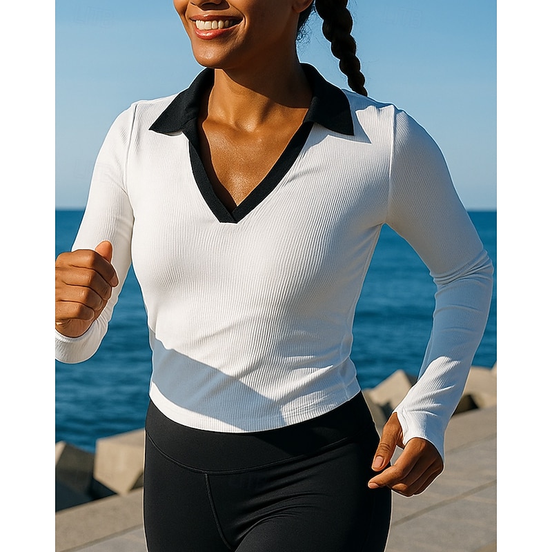 Women's Running Top Running Shirt Long Sleeve Tee Tshirt Color Block Spandex Quick Dry Lightweight Elastic Breathable Tennis Golf Running Sportswear Activewear White Blue Apricot3