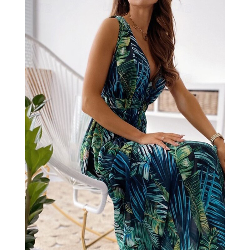 Women's Long Dress Maxi Dress Floral Dress Print Dress Fashion Modern Outdoor Vacation Holiday Regular Fit Flower Sleeveless V Neck Black White Green Summer4