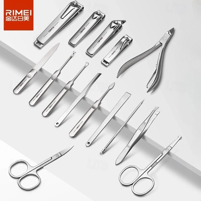 RIMEI Nail Scissors Set 15pcs Professional Nail Clipper Kit Manicure Set with Portable Leather Case, Stainless Steel Manicure and Pedicure Grooming Kit Nail Clipper Set4