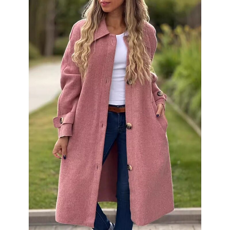 Women's Trench Coat Comfortable Breathable Pocket Classic Casual Plain Vacation Street Casual Daily Wear Single Breasted Long Turndown Regular Fit Long Sleeve Outerwear Black Yellow Pink Spring Fall