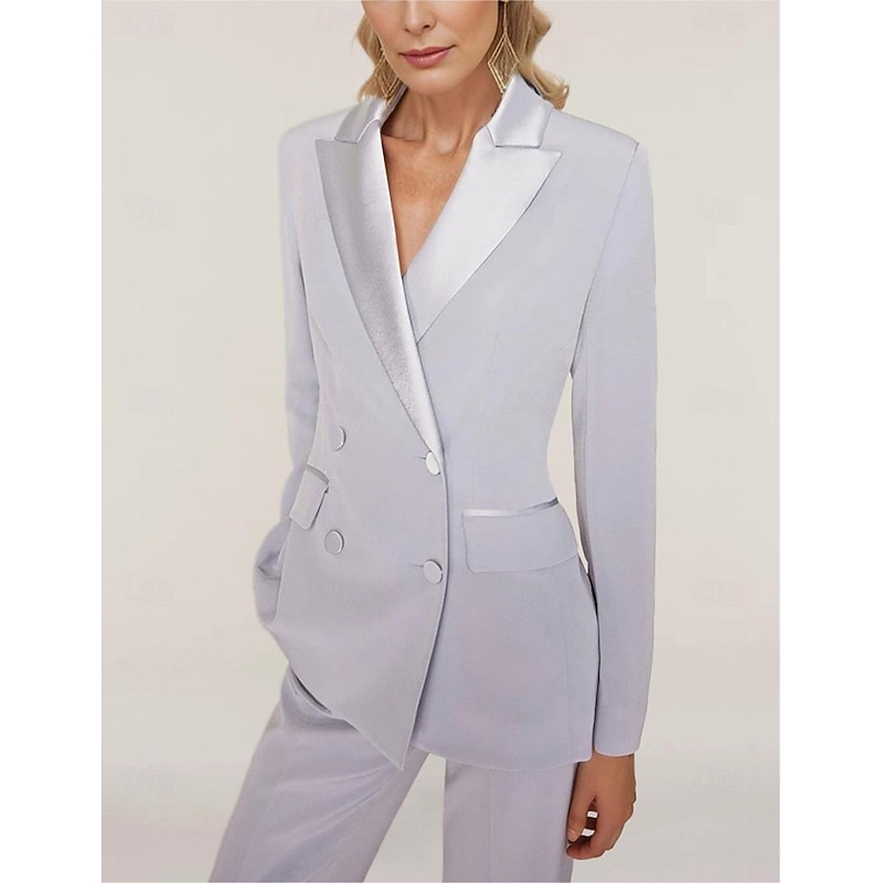 Women's Blazer Sport Coat Formal Wedding Guest Chiffon Elegant Long Sleeve Peak Lapel Double Breasted3