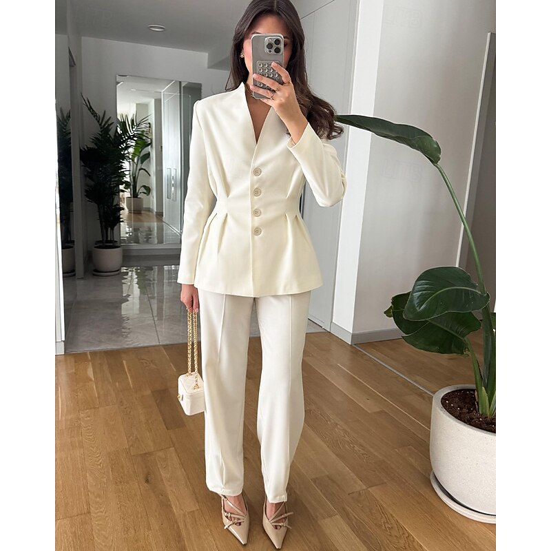 Women's 2 Pieces Suits Formal Wedding Guest Elegant Luxurious Minimalist Long Sleeve Ankle Length Lapel Single Breasted