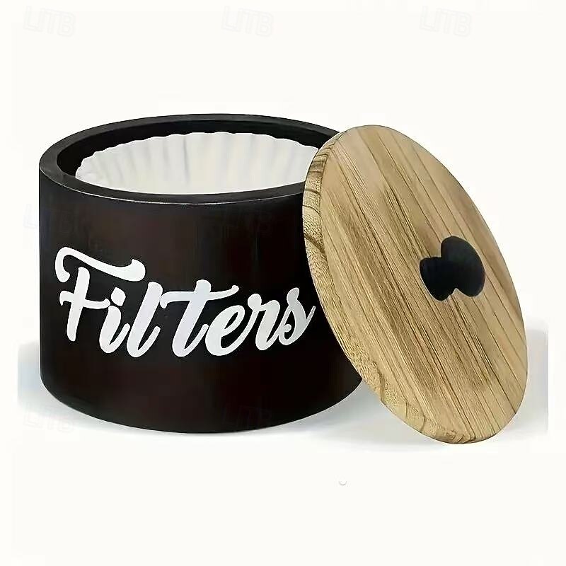 Farmhouse Coffee Filter Storage Box, White Wooden Organizer for Countertop, Rustic Coffee Bar Accessory and Desk Stationery Holder