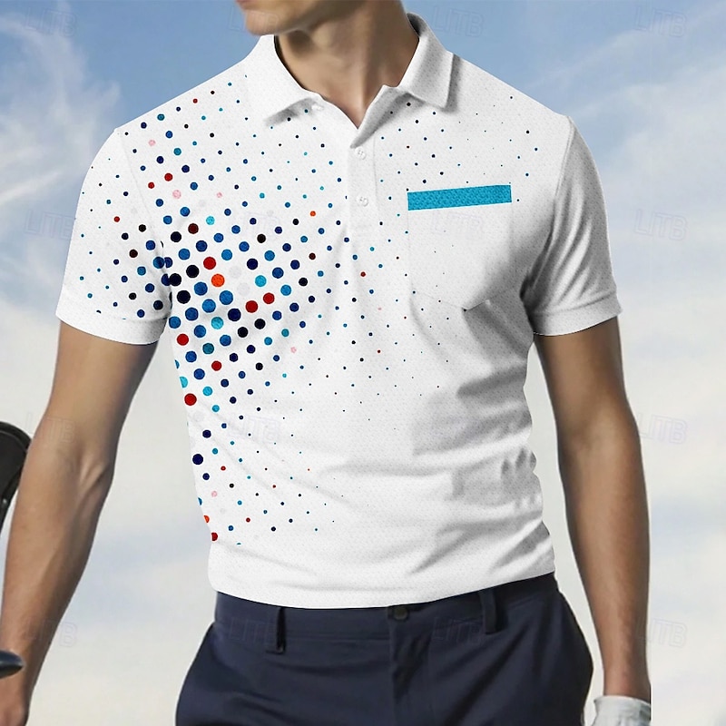 Men's Polka Dot Golf Sports Polo Shirts Short Sleeve Polo Shirts Collared Shirts Business Casual Outdoor Athleisure Daily Wear Buttons 3D Print Summer Black White Red