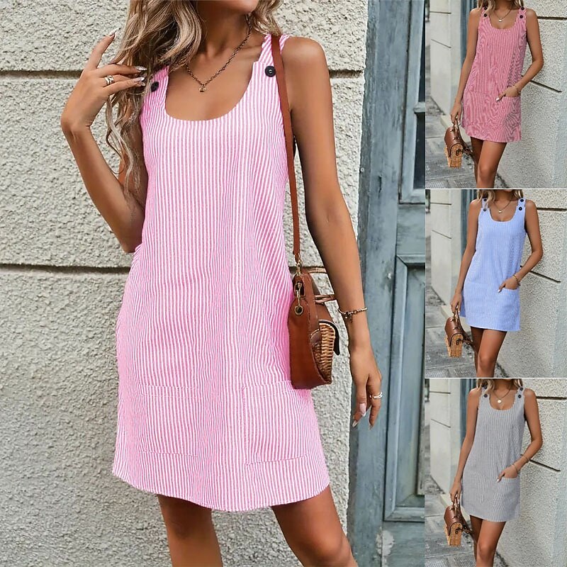 Women's Mini Dress Shift Dress Slip Dress Casual Outdoor Going out Regular Fit Stripe Sleeveless U Neck Black Pink Red Blue Summer