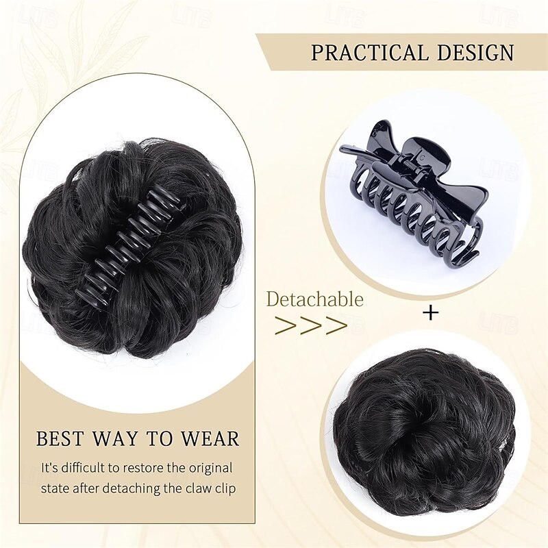 Messy Bun Hair Piece Wavy Claw Clip Messy Bun Hair Clip Synthetic Fake Buns Hairs Extensions Soft hairs buns Hairpieces for Women Daily Wear3