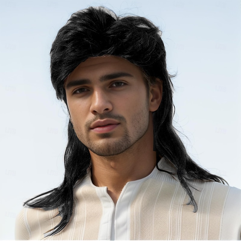 Unisex Mullet Wigs 70s 80s Men Wig,Punk Rocker Hair Layered Long Cosplay Wigs for Men Women Daily Fancy Party Halloween Costumes2