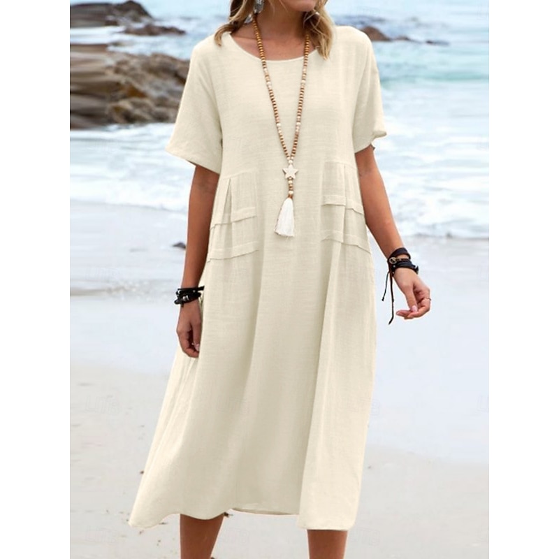 Women's Midi Dress T Shirt Dress Tee Dress Summer Dress Casual Daily Regular Fit Plain Short Sleeve Crew Neck Black Orange Apricot Gray Summer2