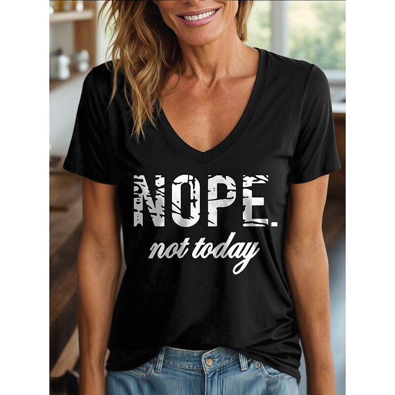 Women's T Shirt Graphic Letter Vintage Stylish Classic Short Sleeve V Neck Regular Tops Daily Print Black White Pink Red Blue Summer Spring4