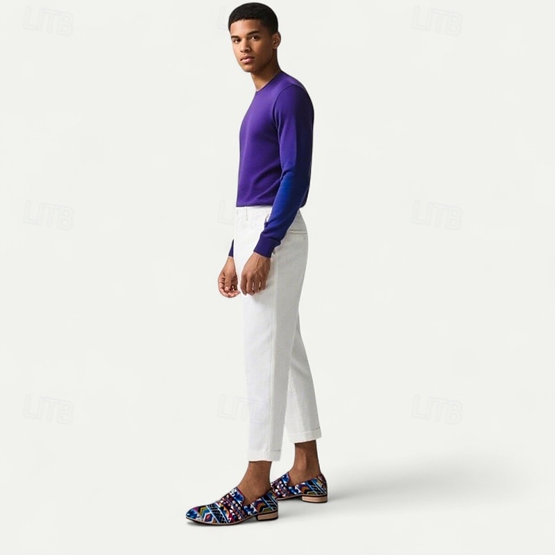 Men's Ethnic Pattern Jacquard Loafers with Faux Leather Accents, Boho Style Slip-Ons for Art Shows, Summer Weddings and Creative Professionals3