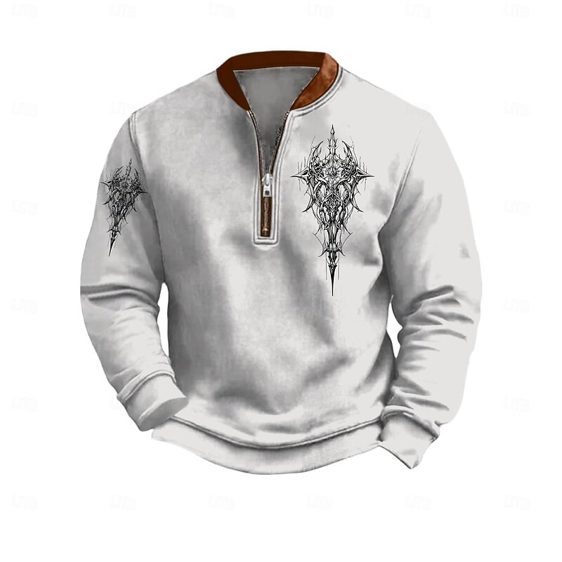 Men's Sweatshirt Quarter Zip Sweatshirt White Brown Light Grey Half Zip Color Block Cross Half Zip Print Sports & Outdoor Daily Holiday Polyester Vintage Streetwear Casual Fall & Winter Clothing2