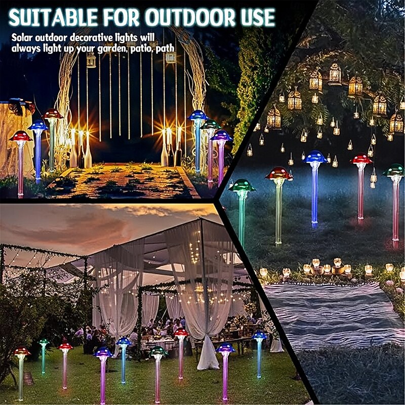 Mushroom Solar Pathway Lights Outdoor Mushroom Garden Pathway Solar Lights Waterproof Solar Decorative RGB Colorful Bright Landscape Light for Lawn Walkway Yard Decoration  1PC4