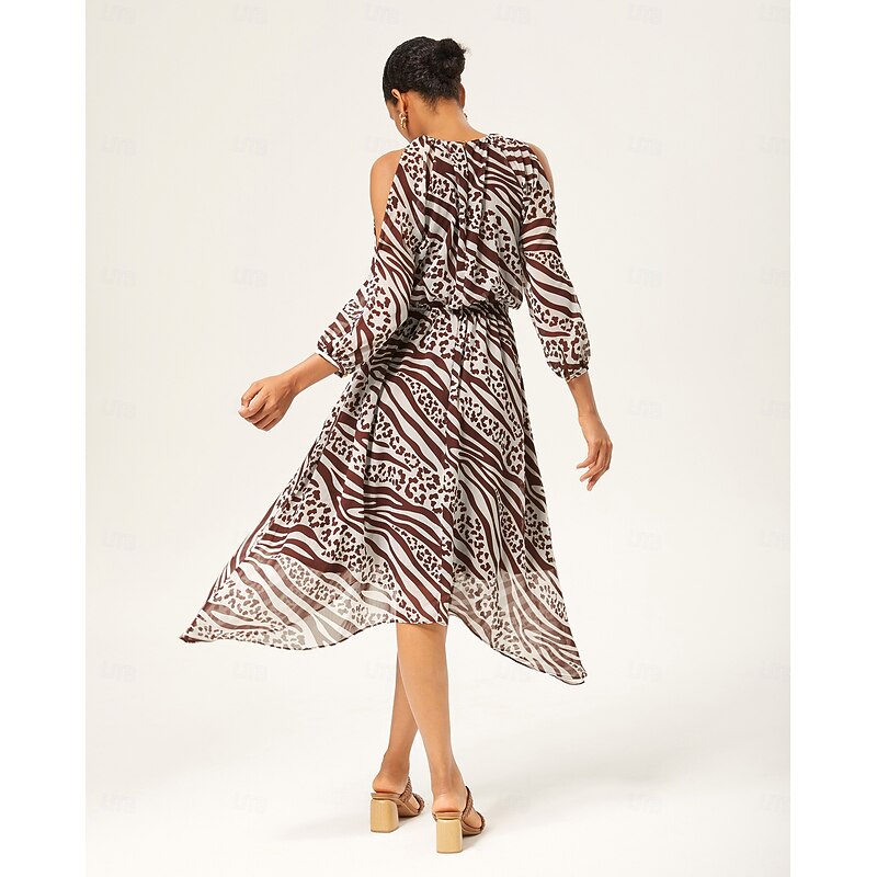 Animal Print Ruched Three Quarter Sleeve Dress2