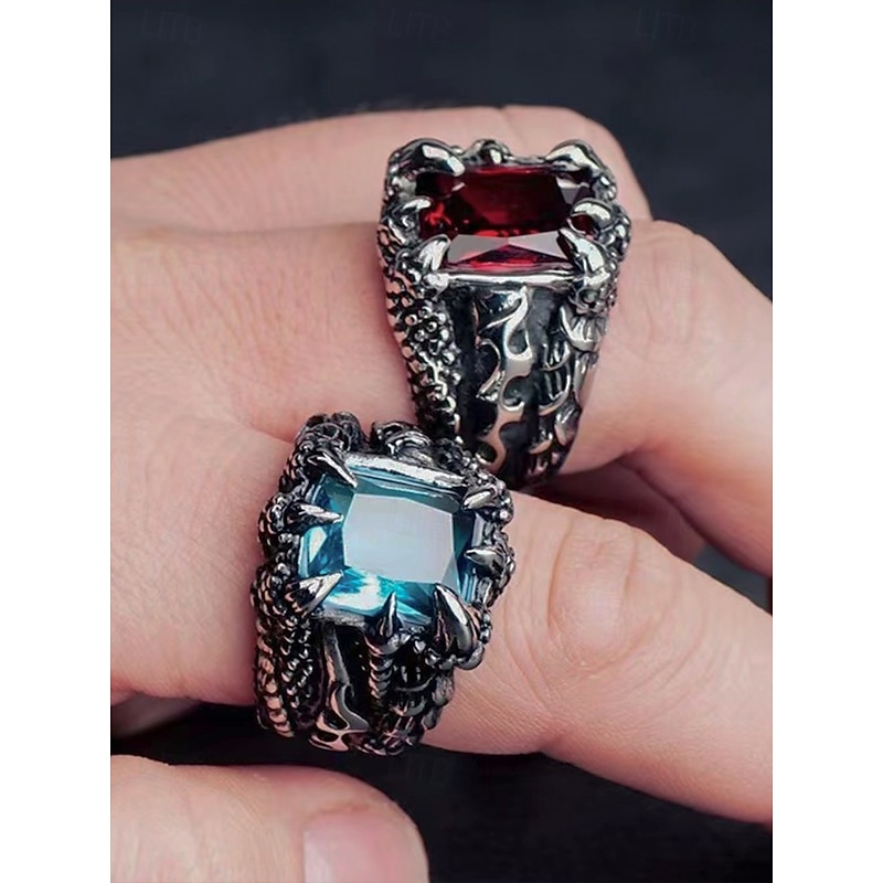 Men's Alloy Claw Ring with Gemstone Inlay – Gothic Punk Style Adjustable Statement Jewelry for Rock Concerts Parties and Nightlife