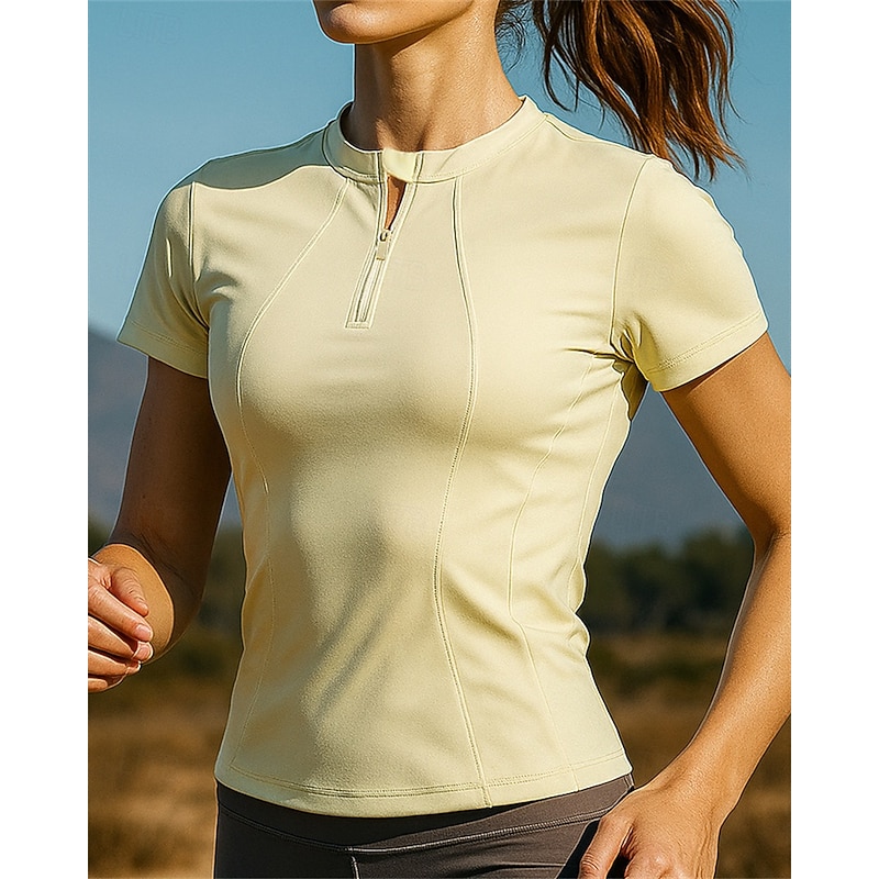 Women's Running T-Shirt Running Top Running Shirt Quarter Zip Long Sleeve Tee Tshirt Solid Colored Quick Dry Lightweight Elastic Breathable Tennis Golf Running Sportswear Activewear Black White Yellow