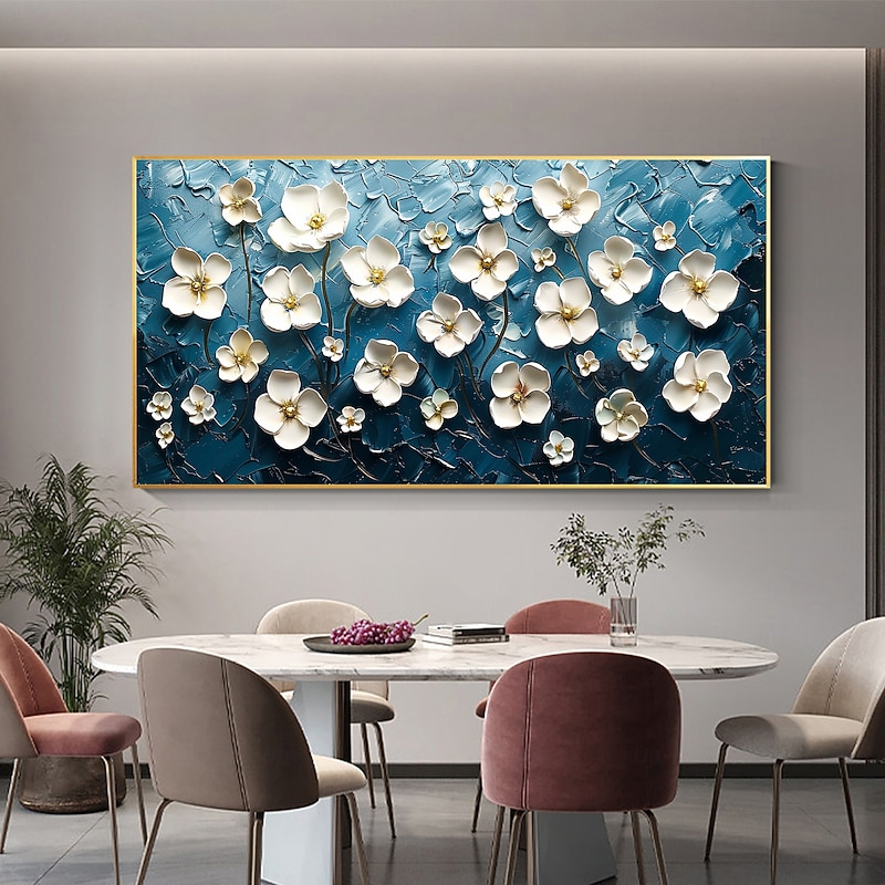 Handmade Original White Flower Oil Painting On Canvas Abstract Landscape Wall Art for Home Decor With Stretched Frame Without Inner Frame Painting2