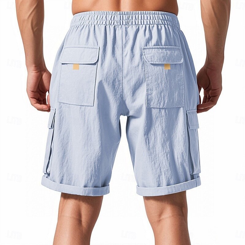 Men's Cargo Shorts Shorts Summer Shorts Bermuda shorts Beach Shorts Drawstring Multi Pocket Straight Leg Plain Breathable Moisture Wicking Knee Length Outdoor Casual Daily Vacation Fashion Dark Khaki3