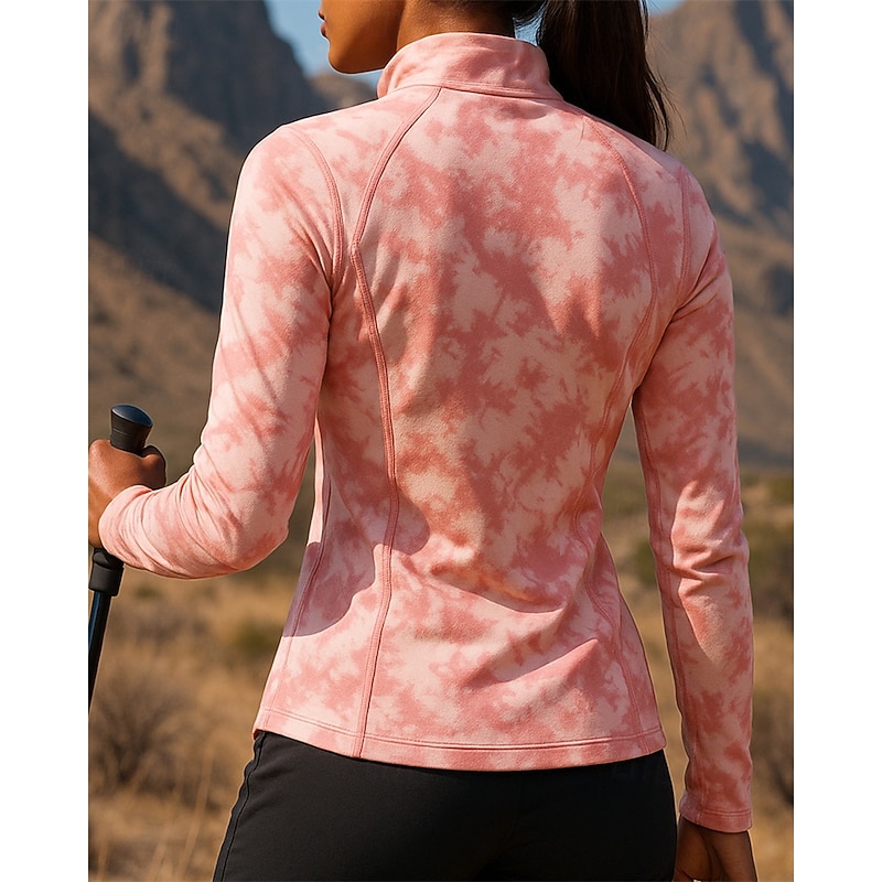 Women's Polo Sweatshirt Hiking top Long Sleeve Stand Collar Top Outdoor Breathable Quick Dry Lightweight Elastic Slim Quarter-Zip Pullover Polyester Pink Green Khaki Tennis Golf Running2