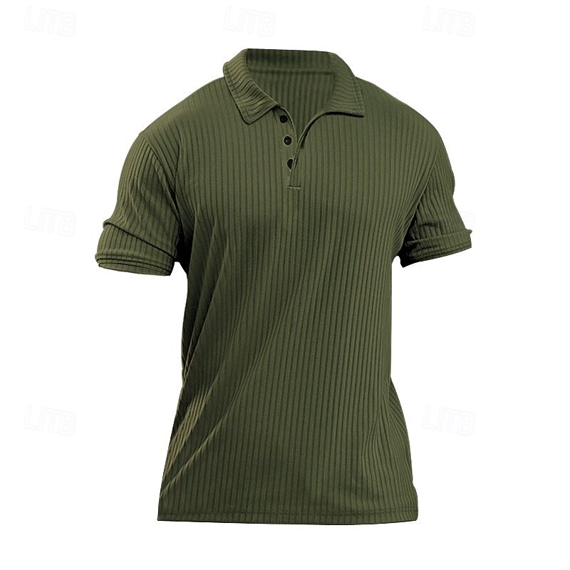 Men's Cotton Polo Shirt Golf Shirt Casual Sports Lapel Ribbed Polo Collar Short Sleeve Fashion Basic Plain Classic Summer Spring All Seasons Regular Fit Black White Green Khaki Cotton Polo Shirt2