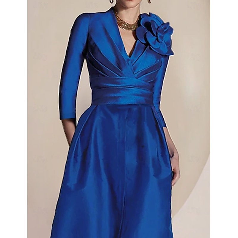 A-Line Mermaid Sheath Mother of the Bride Dress Elegant Vintage Party Jewel Neck V Neck Floor Length Chiffon 3/4 Length Sleeve Half Sleeve with Ruched Draping Split Front2