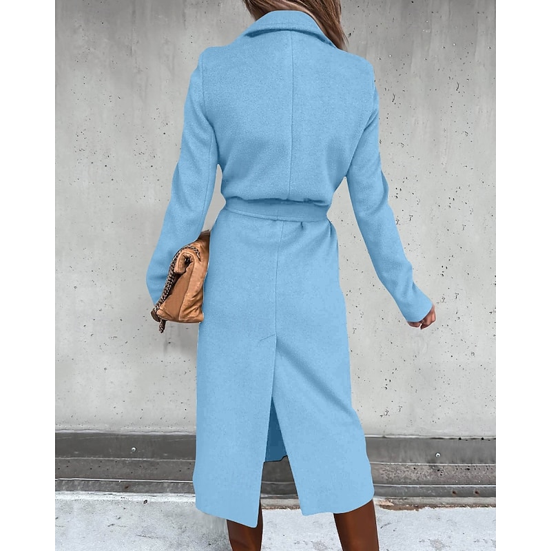 Women's Parka Comfortable Pocket Fashion Modern Plain Street Holiday Open Front Long Turndown Regular Fit Long Sleeve Outerwear Black Sky Blue Khaki Fall Winter3