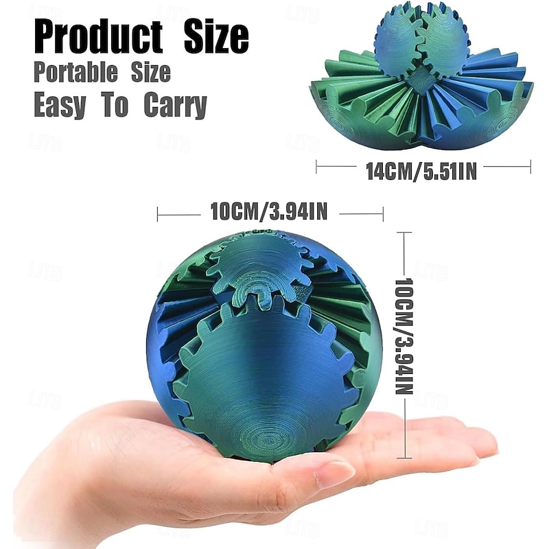 GearSphere Steampunk Whirling Wonder Fidget Gear Ball, 3D Printed Mechanical Stress Relief Gadget for Adults and Teens, ADHD Anxiety Focus Spinner Desk Toy Decor2